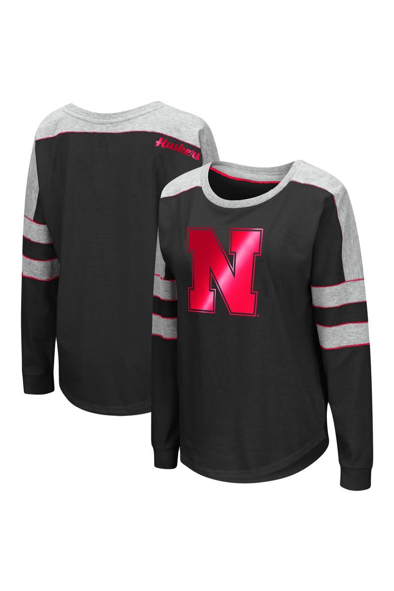 Women's Colosseum Black Nebraska Huskers Trey Dolman Long Sleeve T-Shirt, Main, color, Black