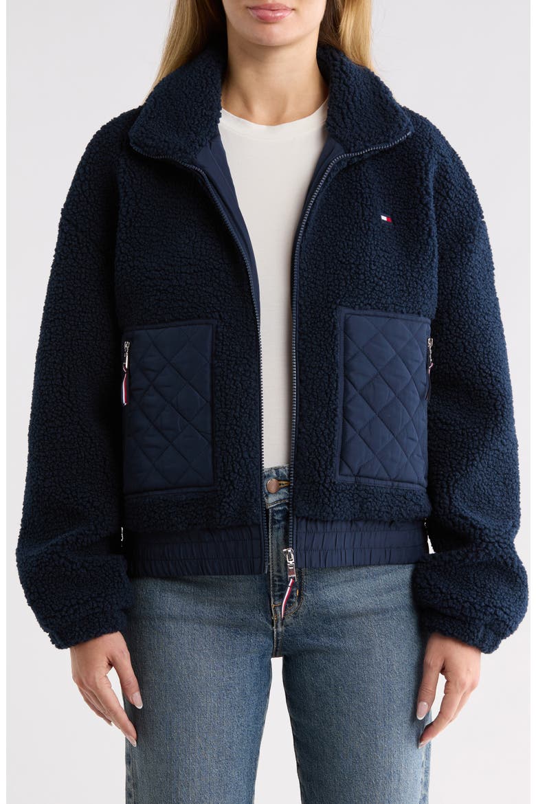 High Pile Fleece Bomber Jacket, Alternate, color, DK NAVY