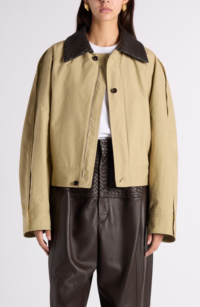 Bottega Veneta Water Repellent Cotton Jacket with Intrecciato Collar, Main, color, Sahara
