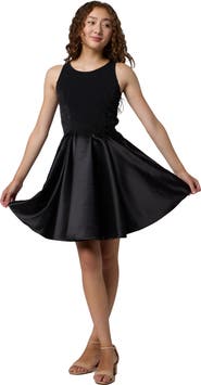 Un Deux Trois Glitter and Satin Racerback Dress in Longer Length
