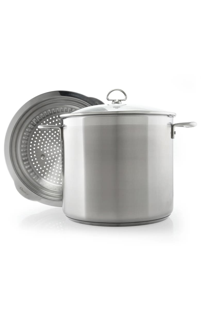 CHANTAL Induction 21 Steel 12 qt. Stock Pot w/ Glass Lid, Alternate, color, Silver