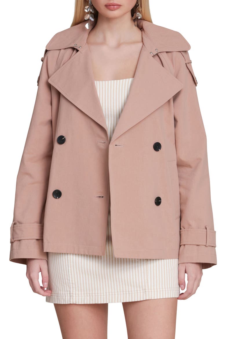 Double Breasted Short Trench Coat, Main, color, BISCUIT