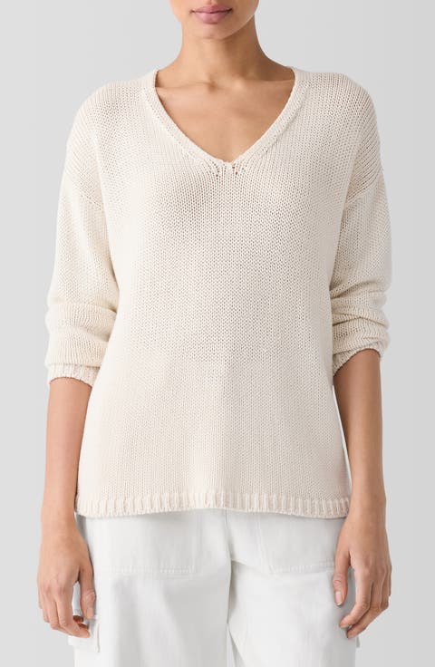 V-Neck Organic Cotton Pullover Sweater