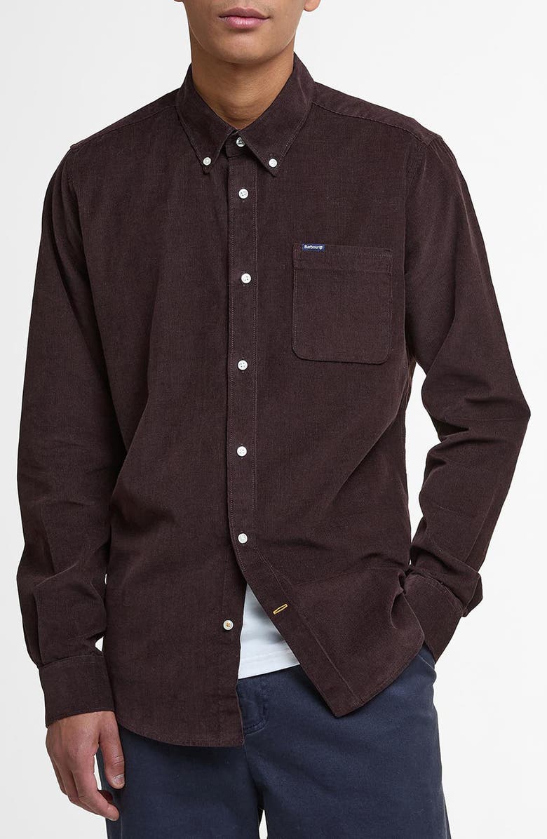 Barbour Ramsey Tailored Fit Corduroy Button-Down Shirt, Main, color, Dark Oak