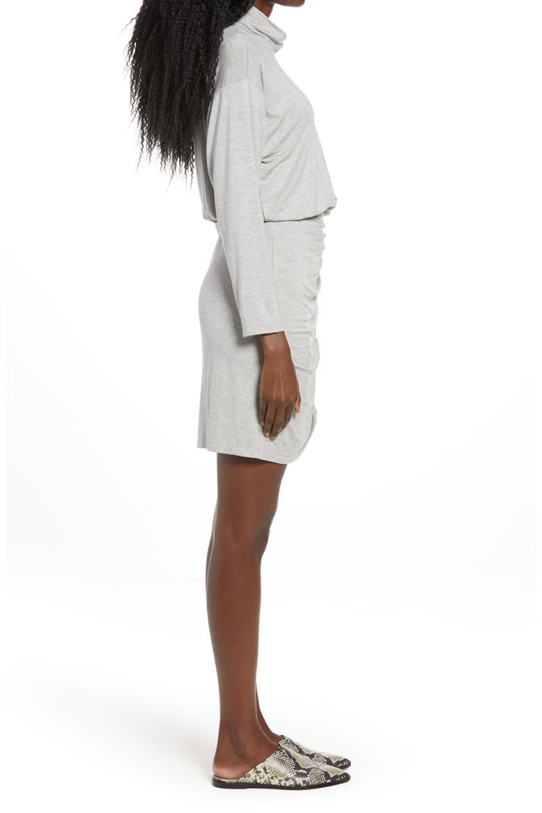 Ruched Turtleneck Long Sleeve Dress, Alternate, color, HEATHER GREY