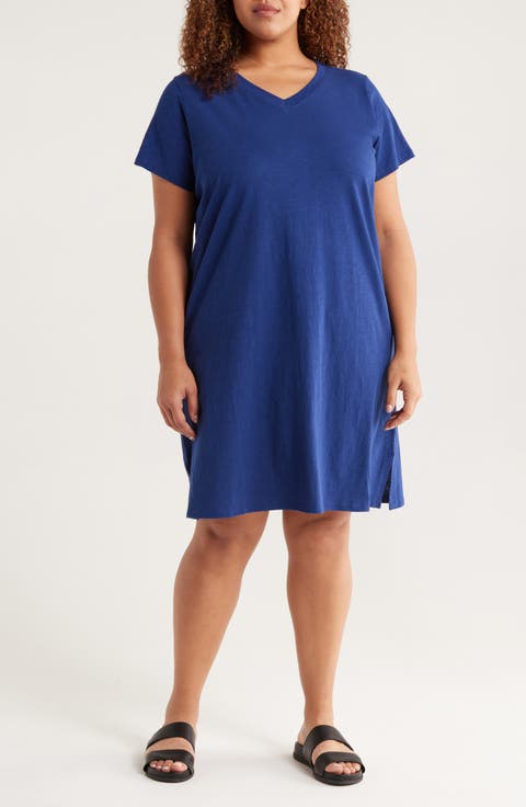 V-Neck Organic Cotton T-Shirt Dress (Plus)