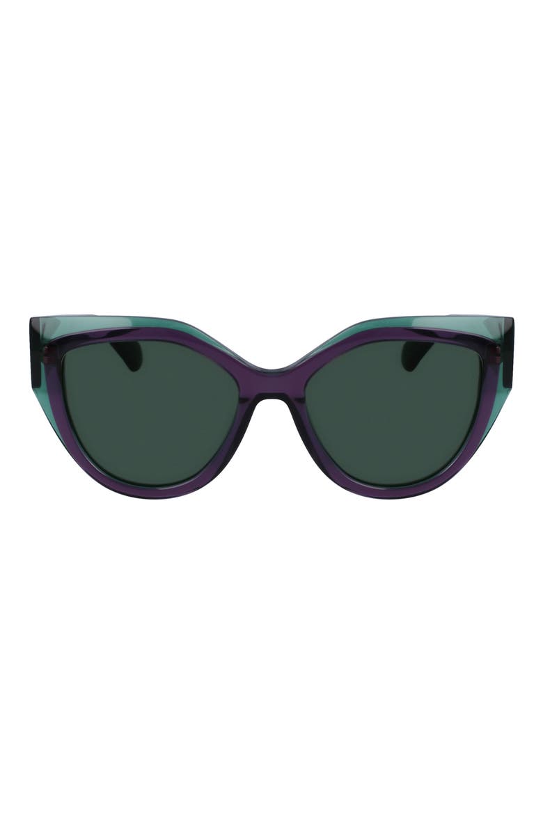 Classic Logo 53mm Cat Eye Sunglasses, Main, color, TRNSPRNT GRN/VIOLET