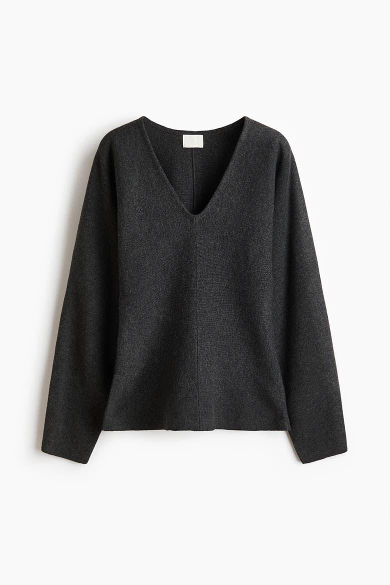 Knitted V-neck Top, Alternate, color, Dark gray