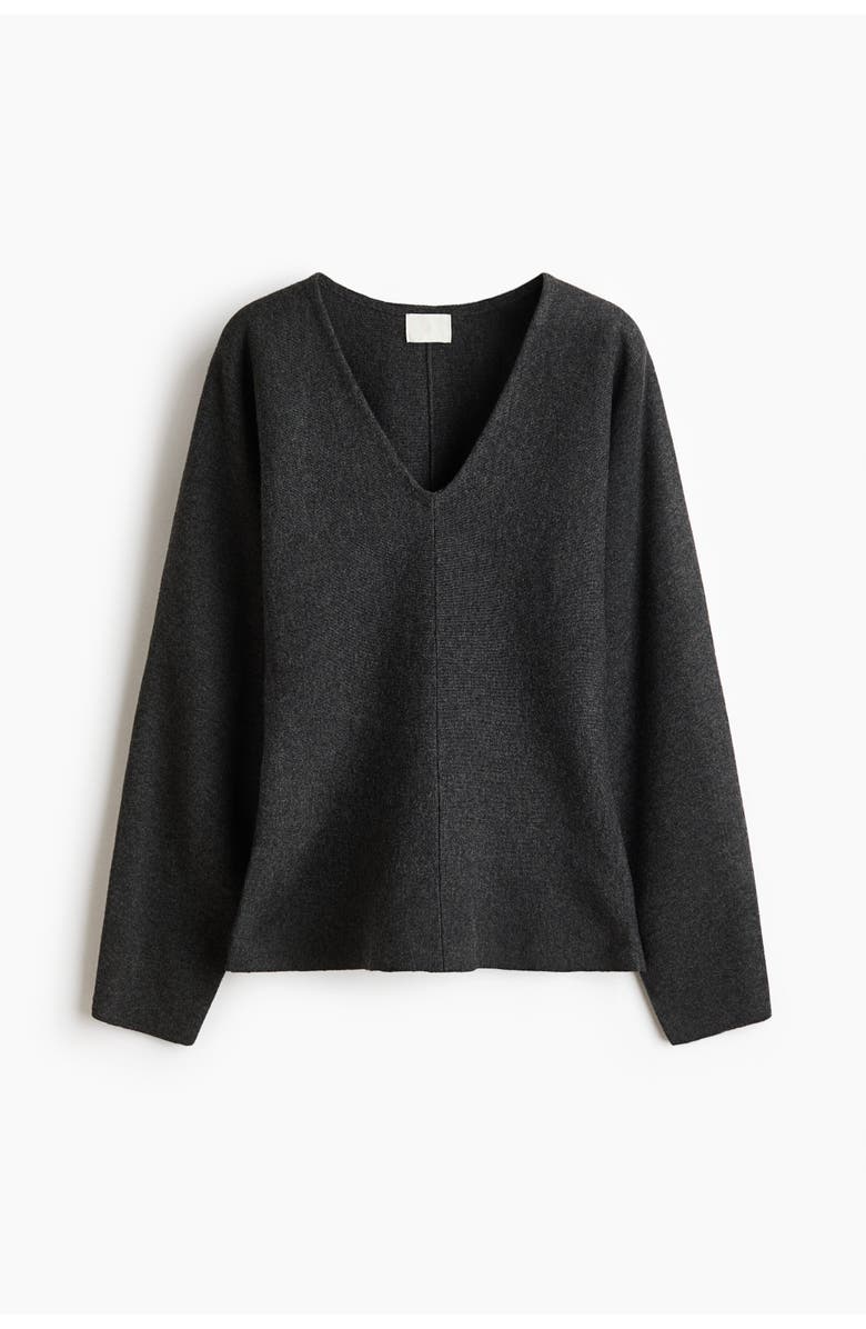 H&M Knitted V-neck Top, Main, color, Dark Gray