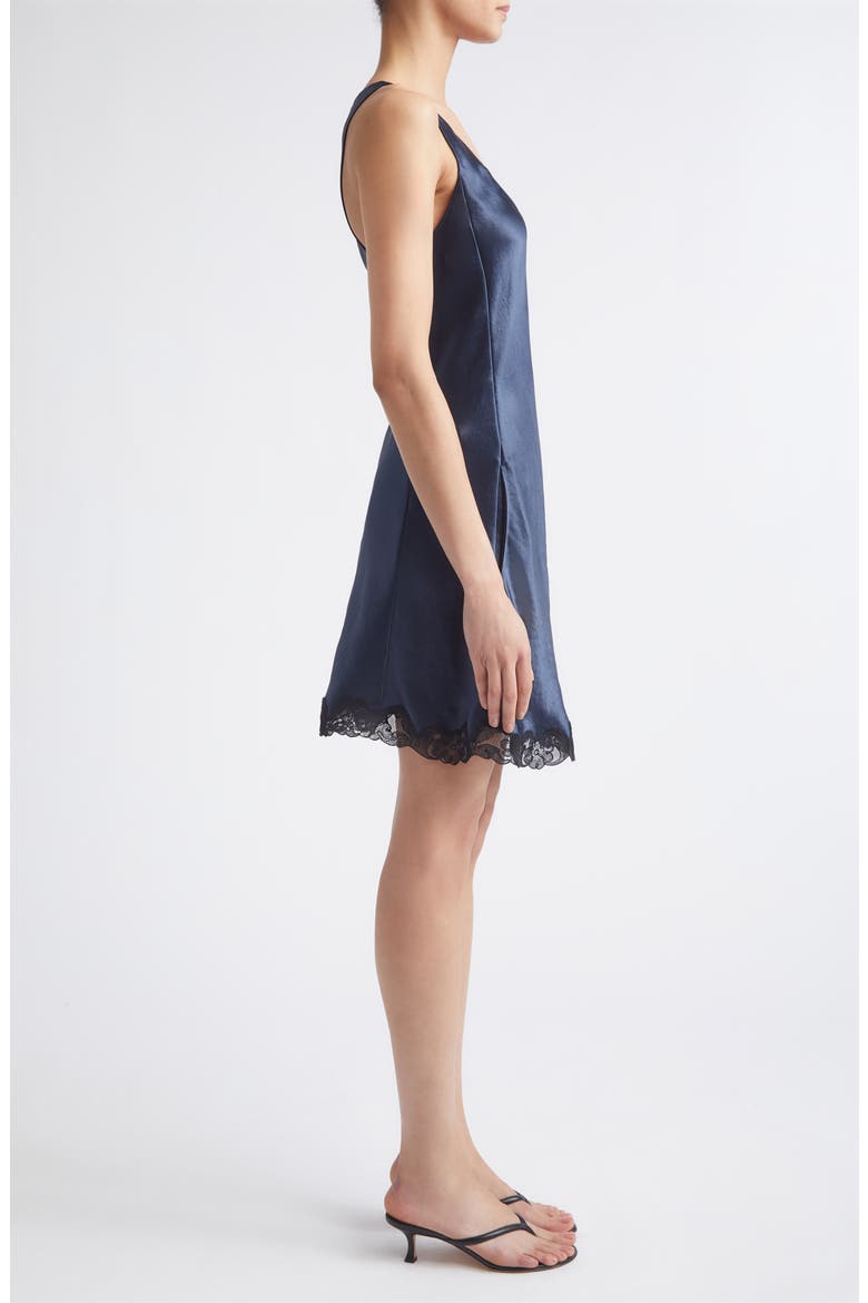Scoop Lace Trim Satin Bias Cut Dress, Alternate, color, NAVY
