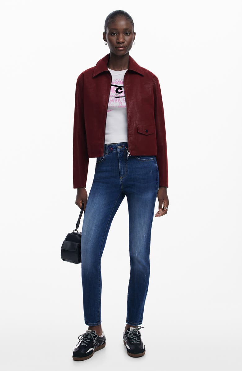 Desigual Slim Embroidered Jeans, Alternate, color, Blue