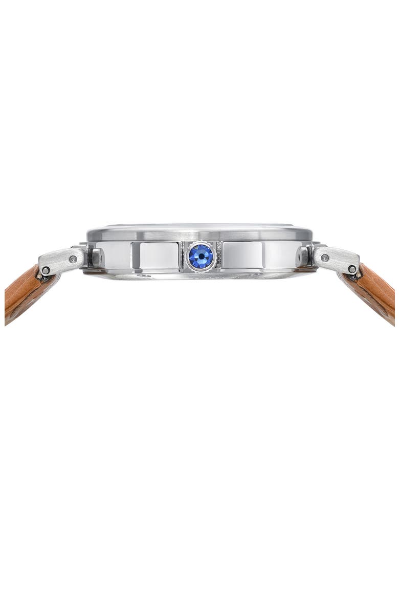 Dahlia Leather Strap Watch, 34mm, Alternate, color, SILVER-COGNAC