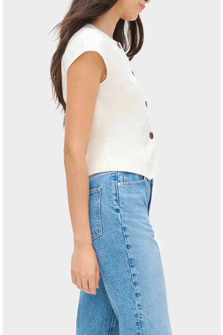 Connie Organic Cotton & Linen Blend Button-Up Top, Alternate, color, WHITE