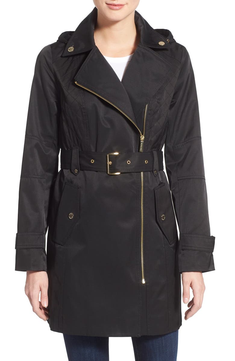 MICHAEL Michael Kors Asymmetrical Hooded Trench Coat, Main, color, 