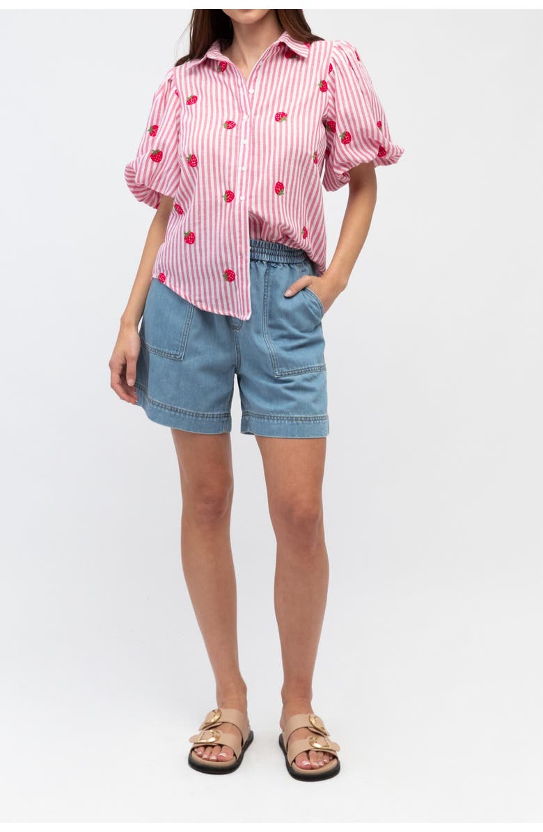 Label of Love Short Sleeve Strawberry Embroidered Shirt, Alternate, color, Pink