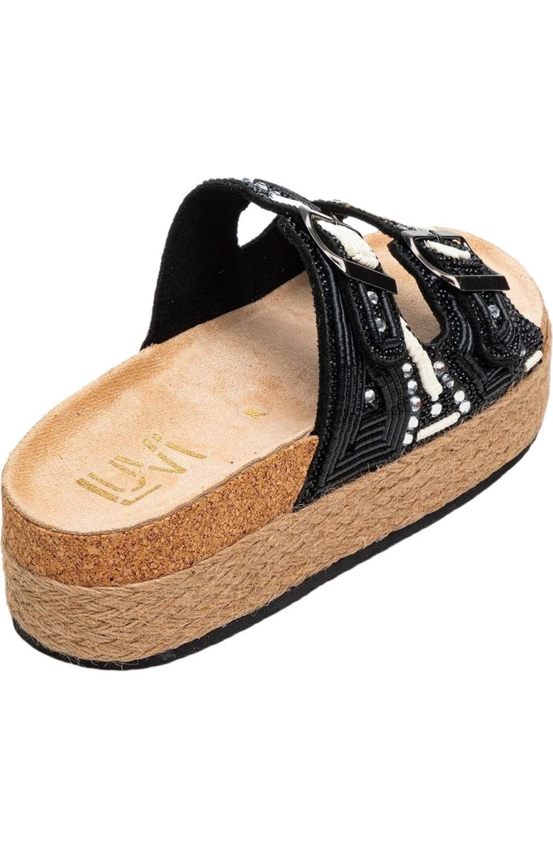 Prologue Shoes Bobby Beaded Straw Platform Slide Sandal, Alternate, color, Black Faux Leather