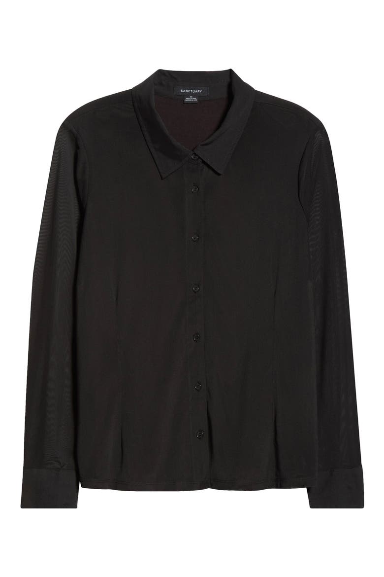 Mesh Button-Up Shirt, Alternate, color, BLACK