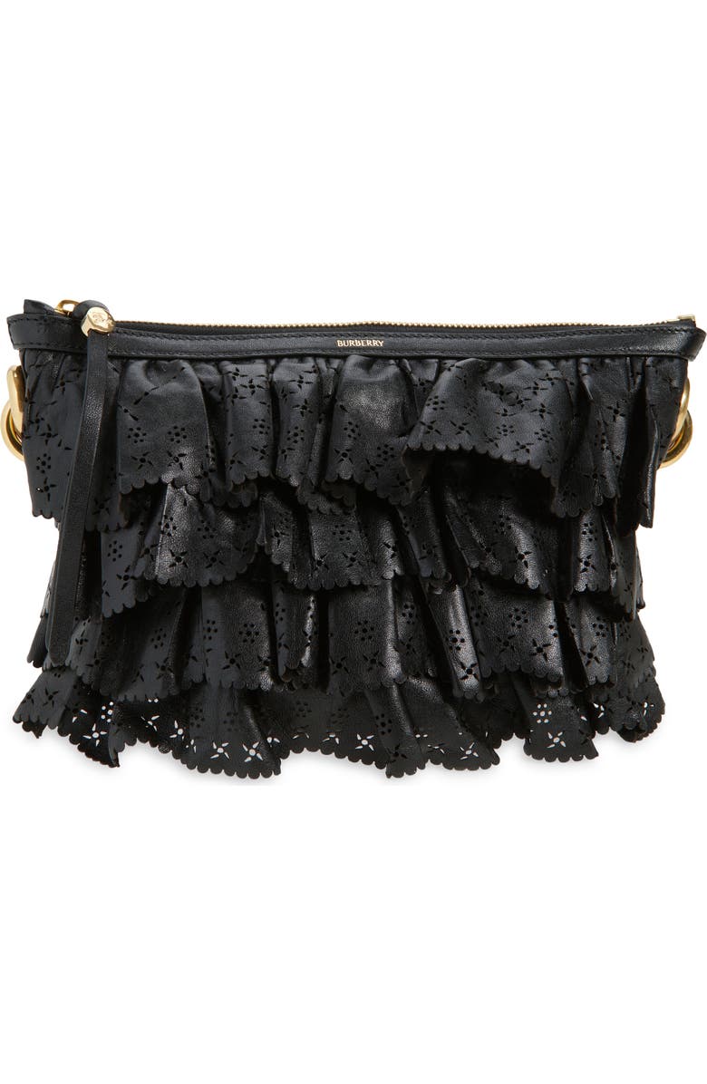 Burberry Mini Ruffle Leather Bag, Main, color, Black