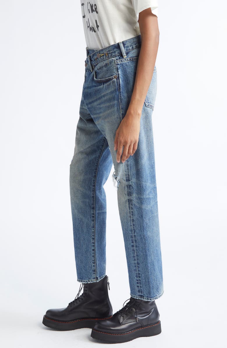R13 Crossover Ripped Knee Straight Leg Jeans, Alternate, color, Leo Blue