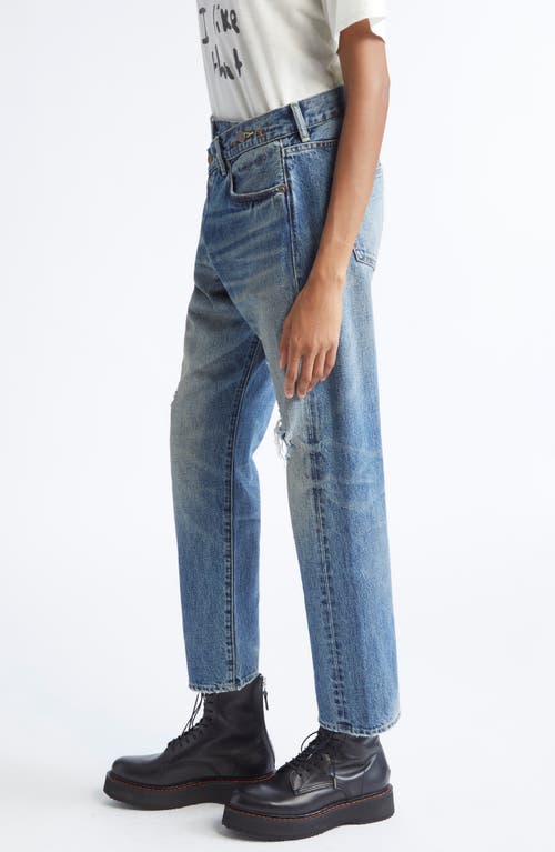 R13 Crossover Ripped Knee Straight Leg Jeans In Blue