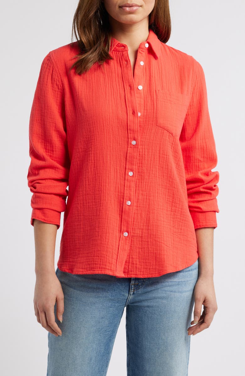 Caslon<sup
®</sup
 Casual Gauze Button-Up Shirt, Main, color, Red Bittersweet