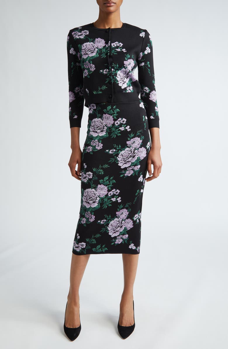 Carolina Herrera Rose Silk Blend Jacquard Crop Cardigan, Alternate, color, 