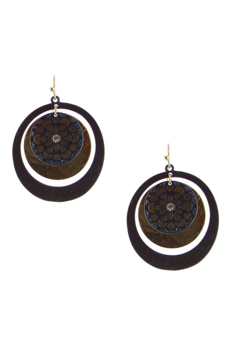 Disc Drop Earrings, Main, color, GOLD-BLUE