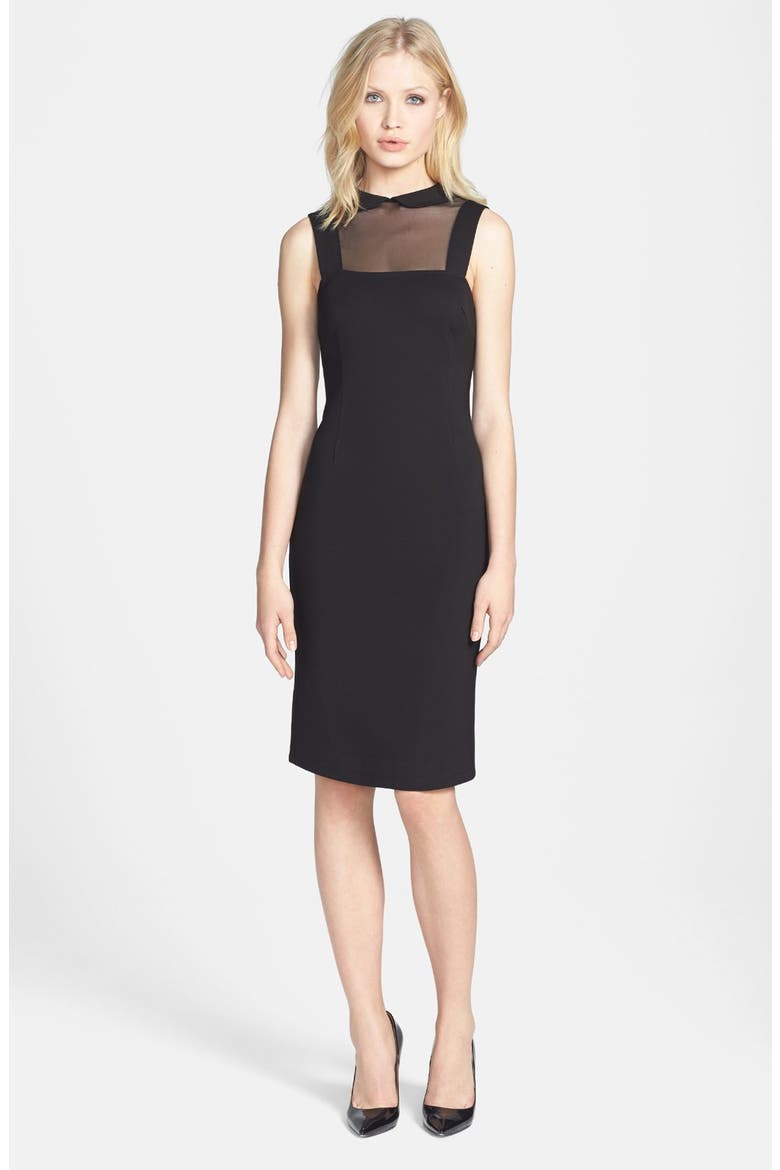BB Dakota 'Rhyannon' Sheer Yoke Ponte Sheath Dress, Main, color, BLACK