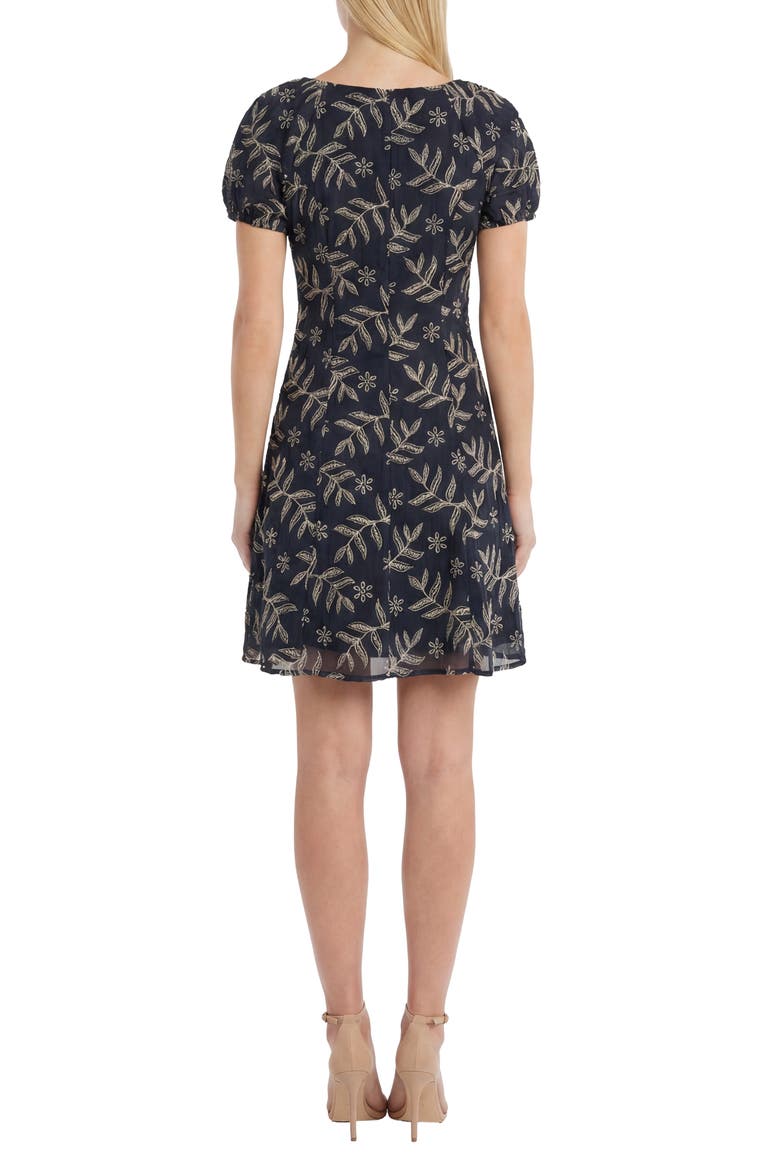 Embroidered Fit & Flare Minidress, Alternate, color, BLACK/ LINEN