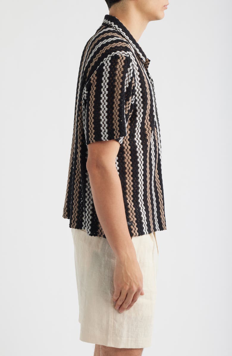 Percival Wade Openwork Stripe Camp Shirt, Alternate, color, Black