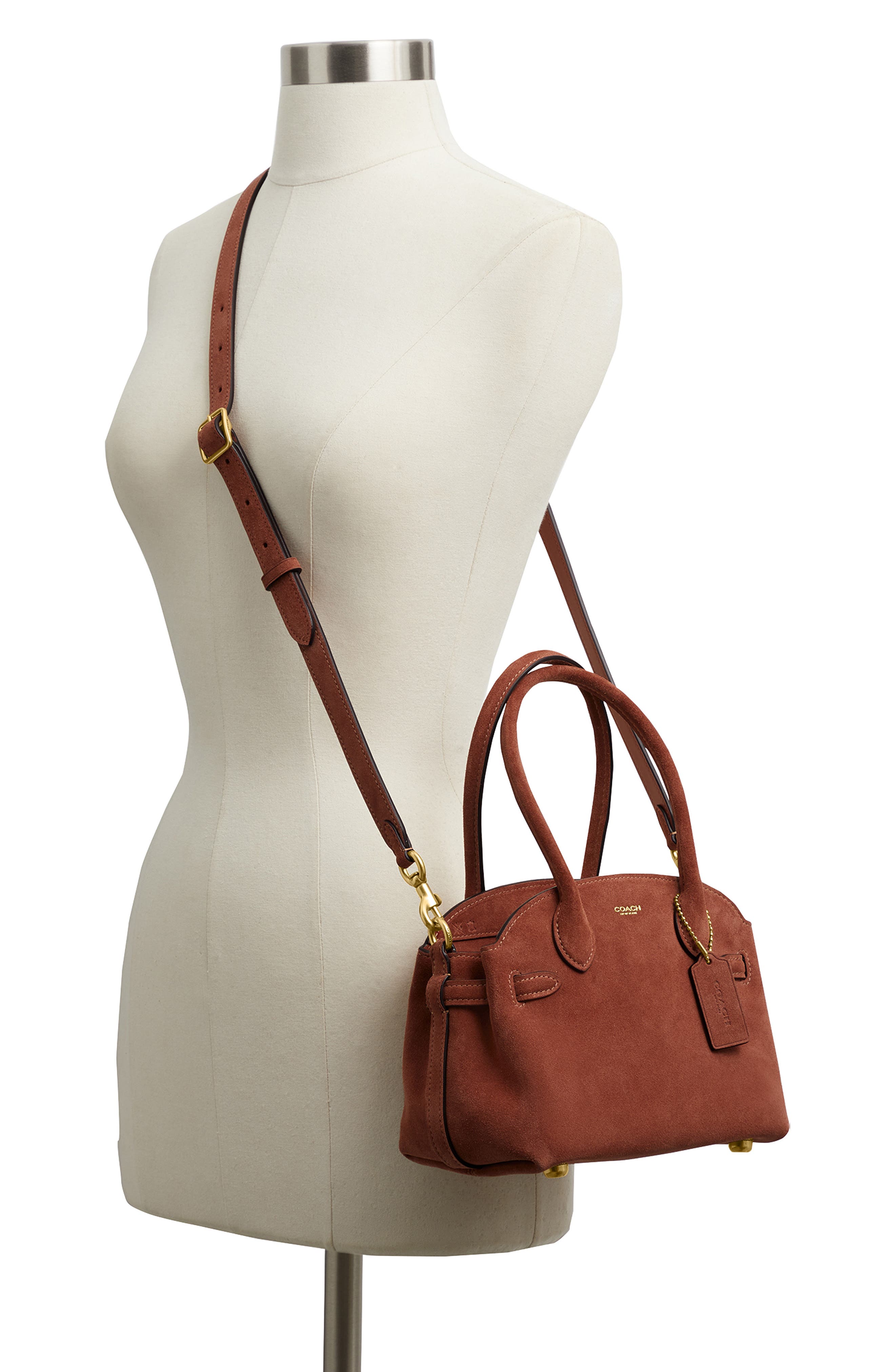 COACH Soft Empire 21 Suede Carryall Bag, Alternate, color, Clay