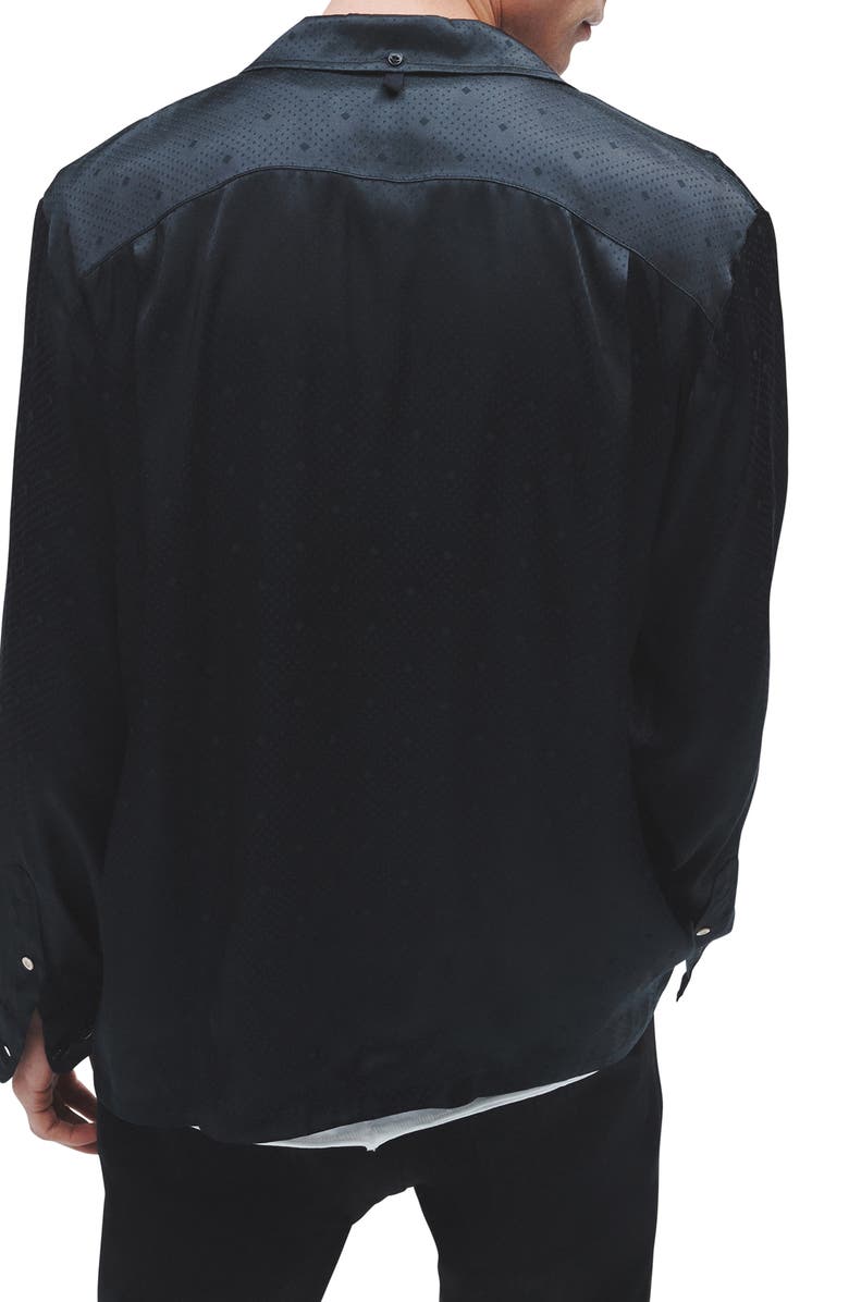 rag & bone Avery Geo Jacquard Satin Button-Up Shirt, Alternate, color, Black Geo