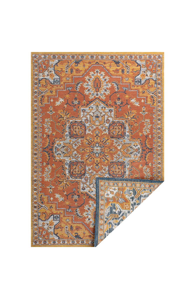 JONATHAN Y Bijan Traditional Vintage Medallion Reversible Machine-Washable Indoor/Outdoor Area Rug, Main, color, Terra/Blue/Cream