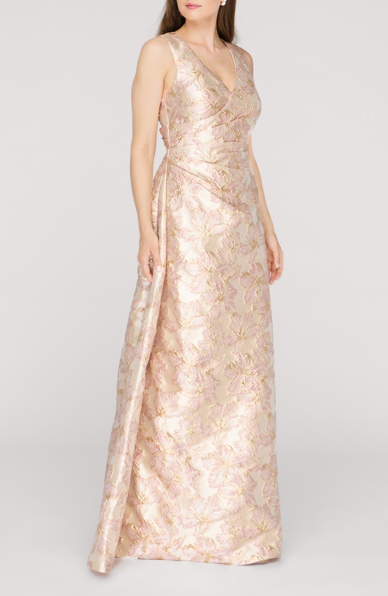 JS Collections Deborah A-Line Jacquard Gown, Alternate, color, Gold/ Blush