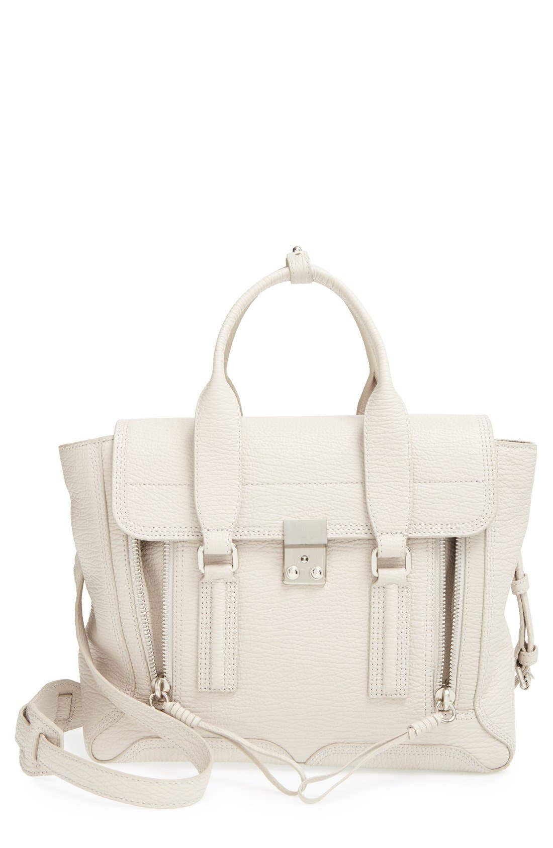 3.1 Phillip Lim 'Medium Pashli' Shark Embossed Leather Satchel, Main, color, 