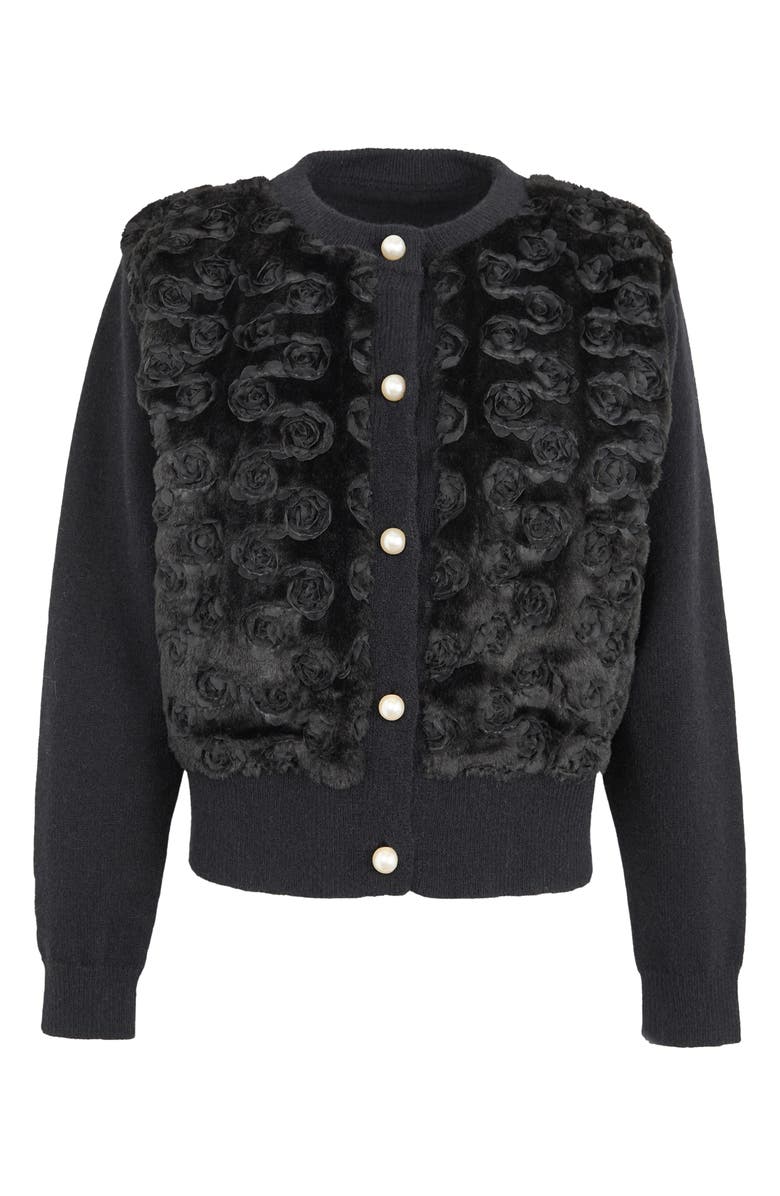 SAACHI Flower Faux Fur Velour Cardigan, Alternate, color, Black