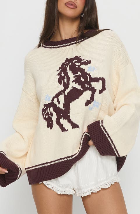 Rhianonn Horse Graphic Cotton Blend Sweater