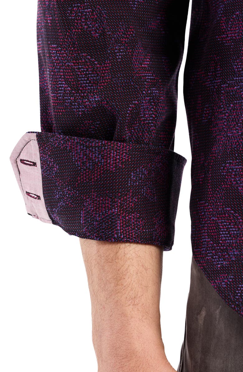 Robert Graham Hoyt Floral Cotton Knit Button-Up Shirt, Alternate, color, Berry