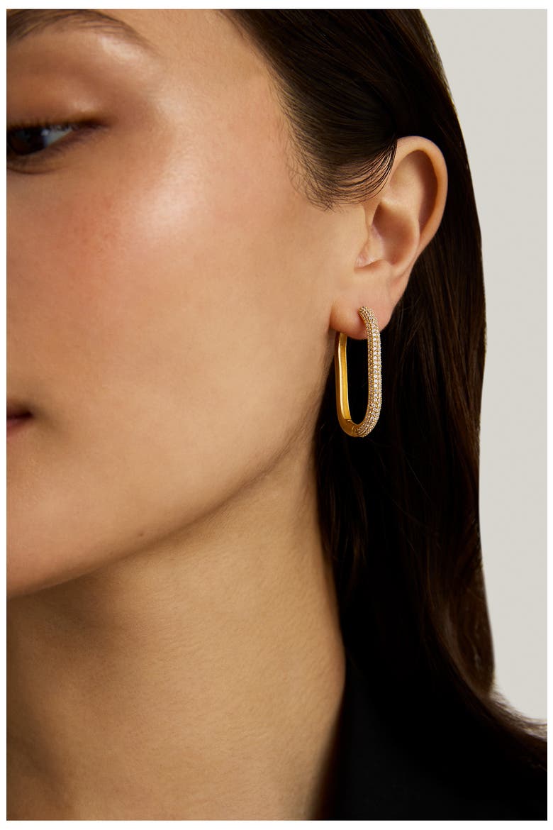 Medium Juliette Pavé Hinged Hoop Earrings, Alternate, color, WHITE TOPAZ/ GOLD