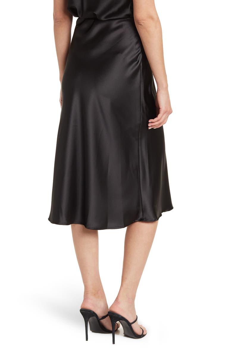 Renee C Satin Slit Midi Skirt, Alternate, color, Black