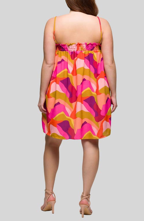 24seven Comfort Apparel Plus Size Square Neck Spaghetti Strap Smocked Pockets Mini Dress In Multi