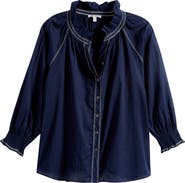 NIC+ZOE Zigzag Stitch Crinkle Cotton Button-Up Shirt
