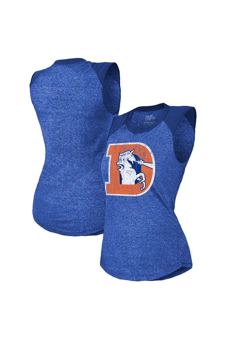 Women's Majestic Threads Royal Denver Broncos Retro Tri-Blend Raglan Muscle Tank Top, Alternate, color, Royal