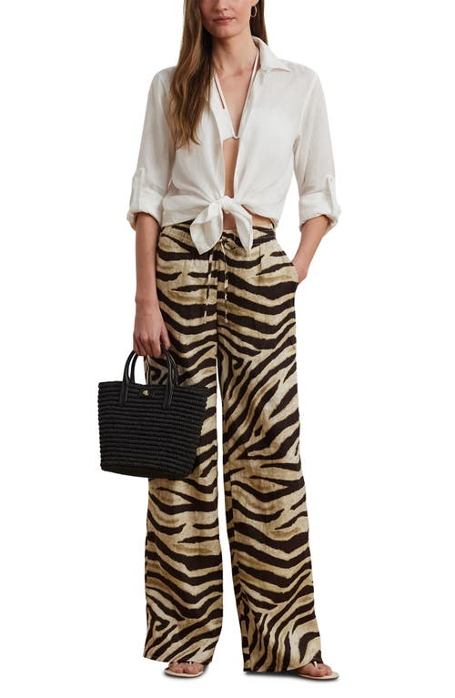 Ralph Lauren Petite Zebra-print Linen Wide-leg Pants In Brown