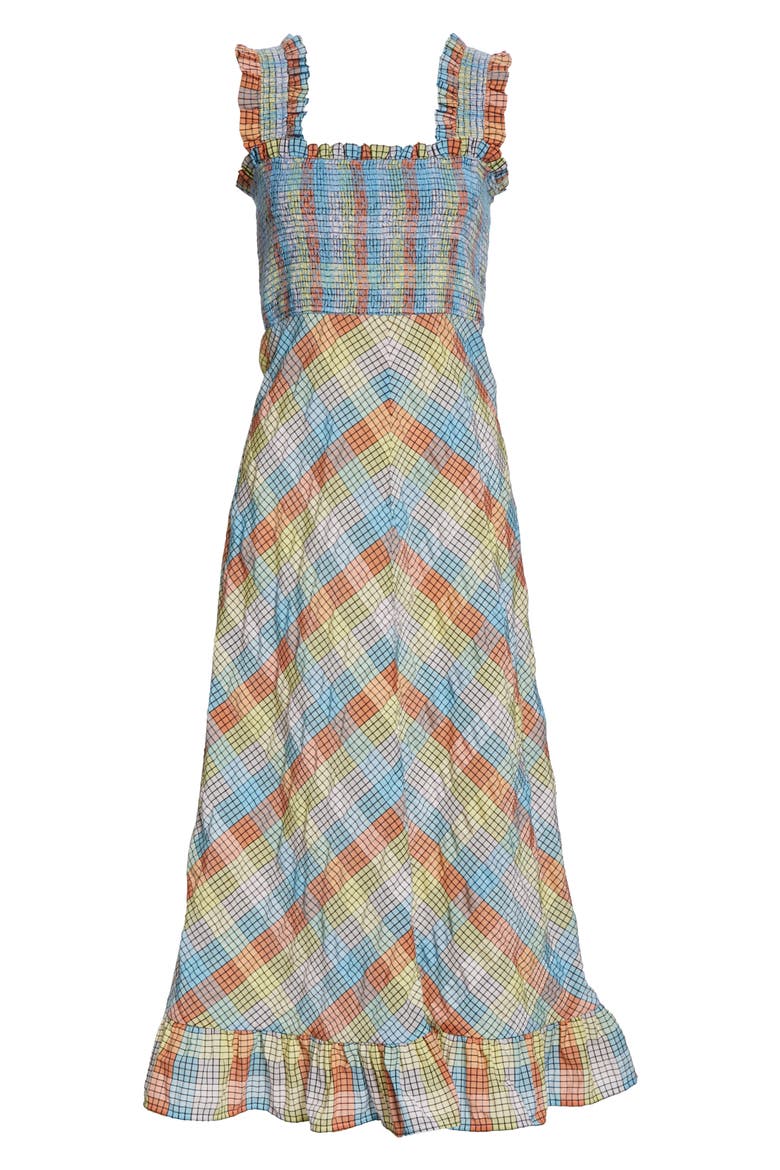 Plaid Smocked Seersucker Midi Sundress, Alternate, color, MULTI COLOR