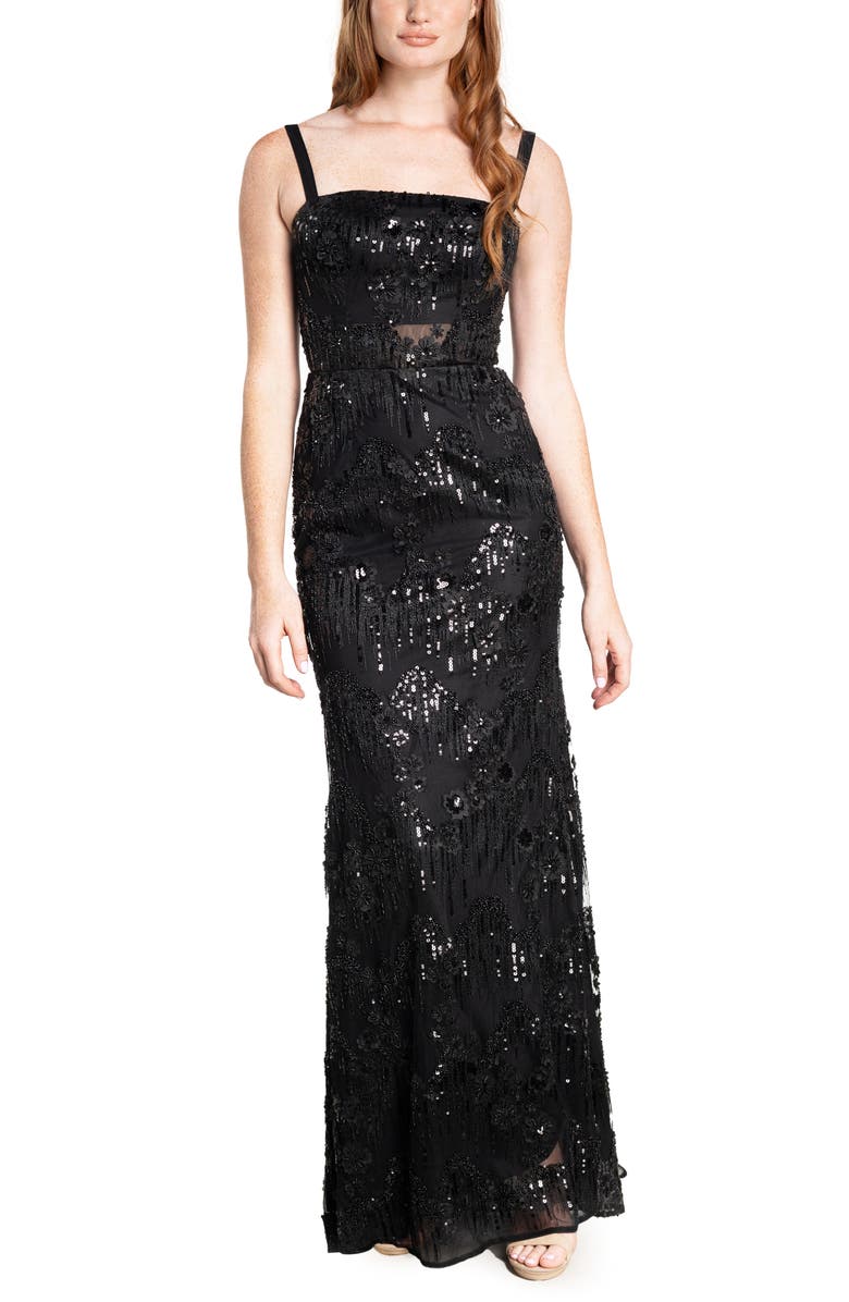 Dress the Population Aria Sequin Gown, Main, color, 