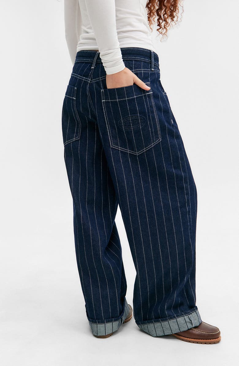 BDG Urban Outfitters Jaya Baseball Stripe Low Rise Wide Leg Jeans, Alternate, color, Blue