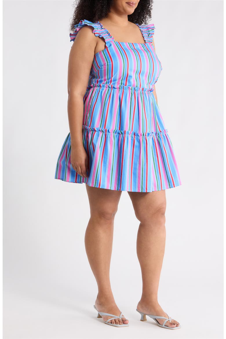 Cabina Floral Ruffle Tiered Cotton Mini Sundress, Alternate, color, PINK-BLUE-GREEN