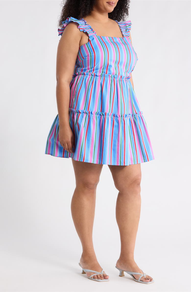 SUGARLIPS Cabina Floral Ruffle Tiered Cotton Mini Sundress, Alternate, color, Pink-Blue-Green