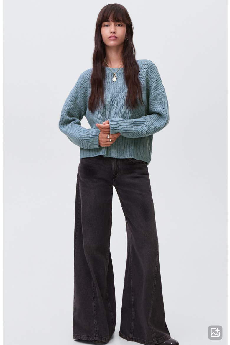 Split Back Oversize Cotton Blend Sweater, Alternate, color, PETROL BLUE